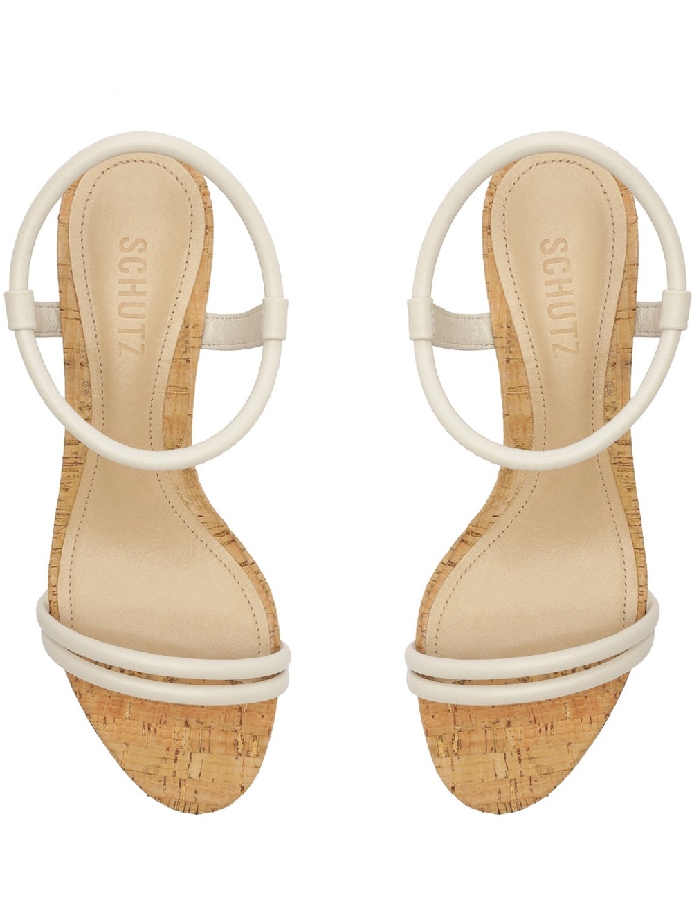 SCHUTZ Cream Leather Cork Hoop Sandals